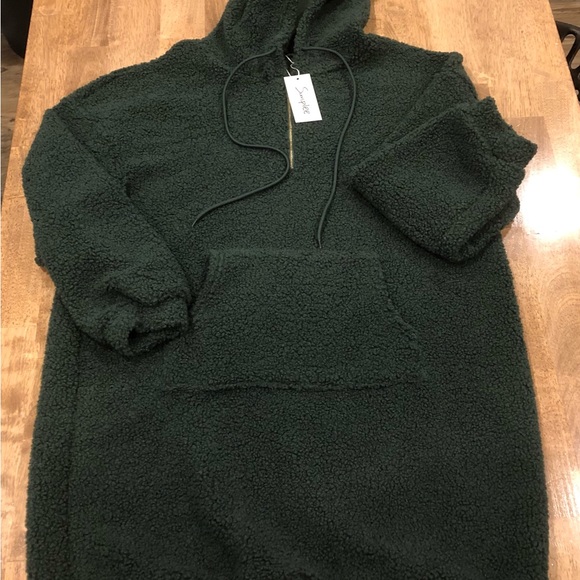 Simplee long pullover large green hooded sweatshirt - Picture 3 of 8